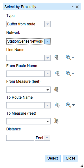 Select by Proximity: Buffer from route Select by Proximity: Buffer from route