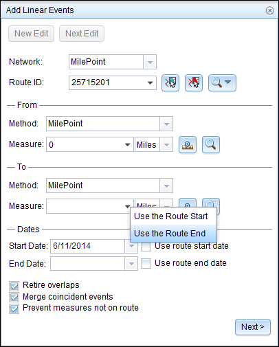 Get the end measure value of the event from the route end value